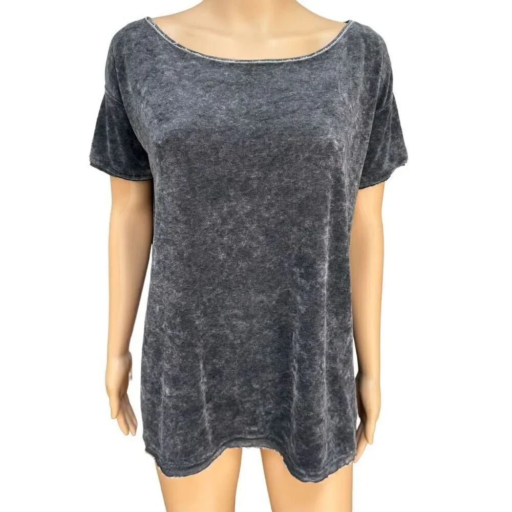 Free People Doran Velour Short Sleeved Top in Pewter color size XS